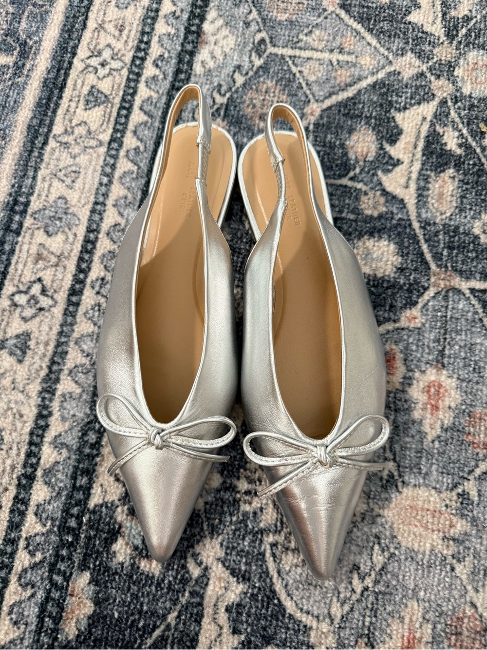 H&M Silver Pointed Toe Slingback Flats with Bow